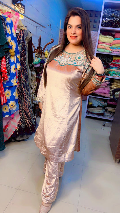 Rose Pink Hand Worked Velvet Set (KS007 )