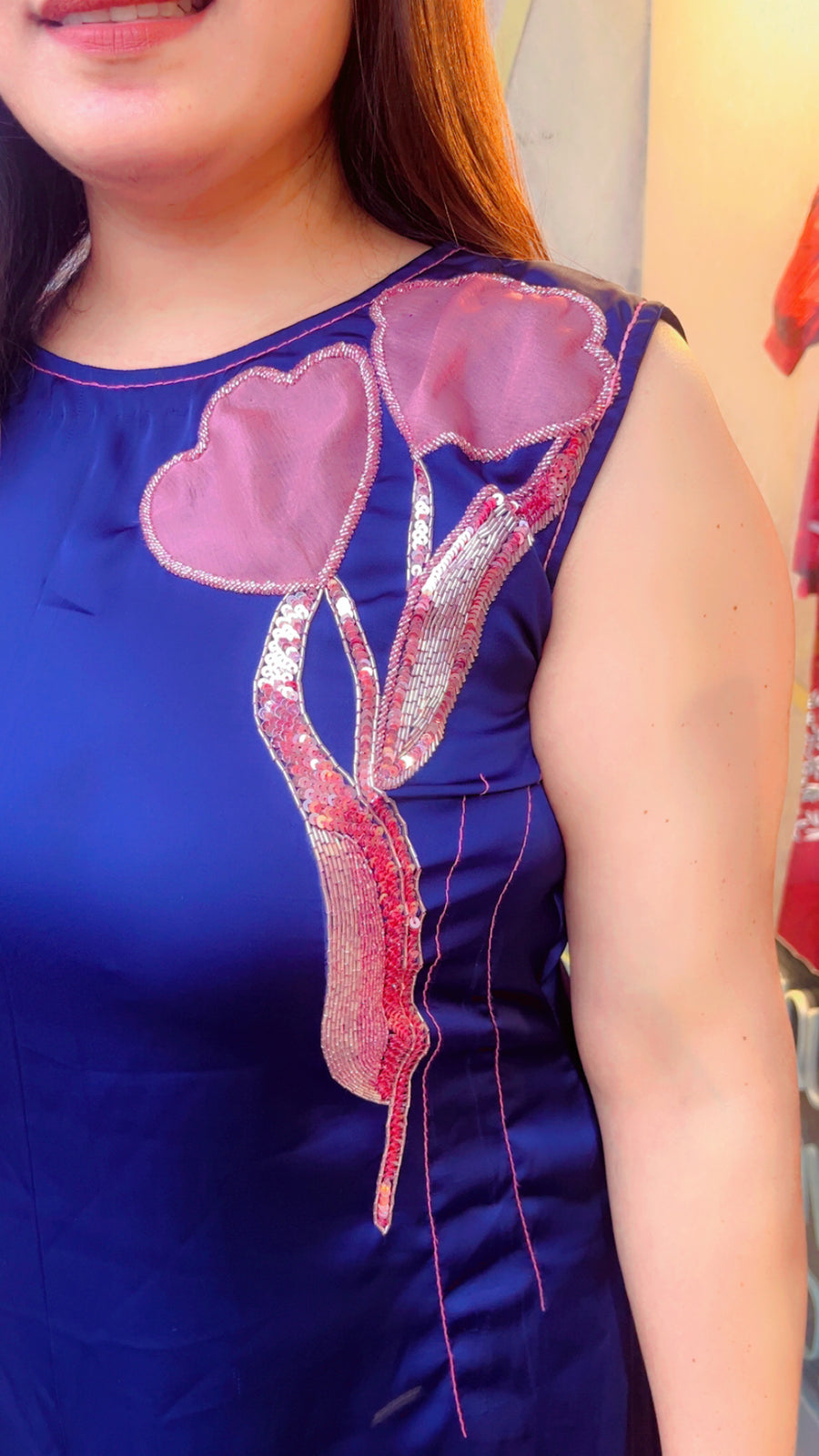 Dark Blue Tunic With Hand Embroidered Patching (TN001)