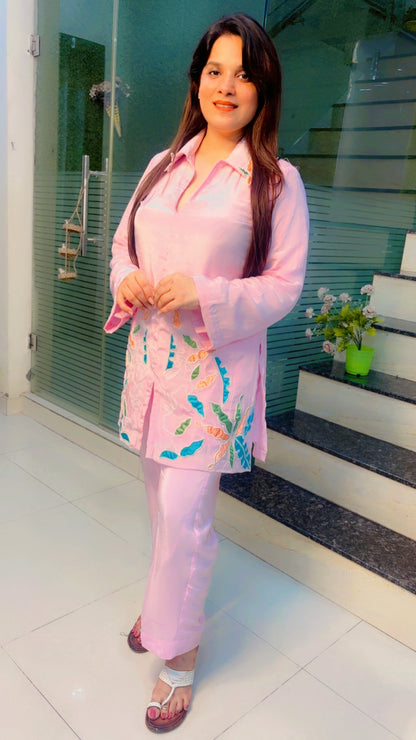 Pink Patch Work Co-Ord Set in Crepe