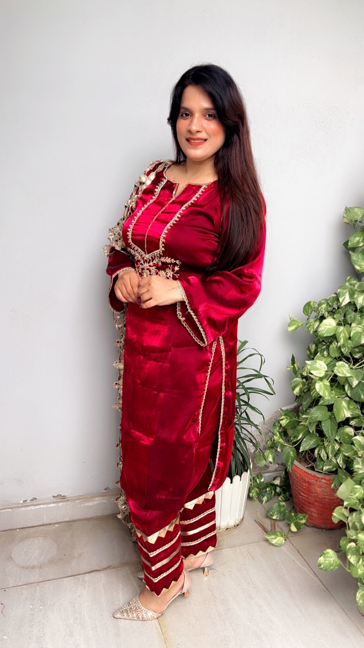 Maroon Karwachauth Farshi Salwar Suit