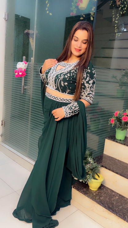 Bottle Green Wedding Wear Drape Dress (DD001)