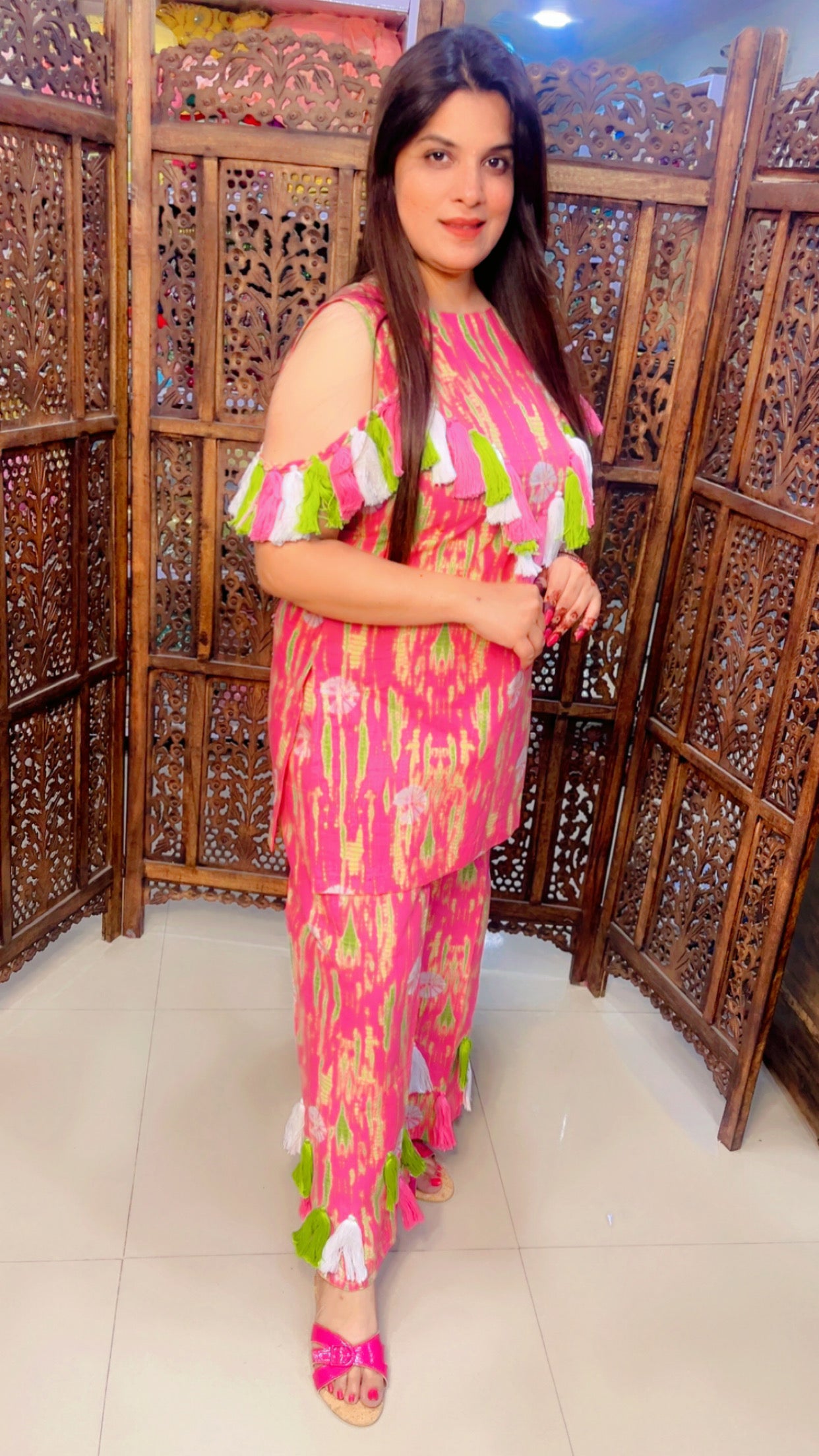 Pink Cotton Tie And Dye Designer Summer Co-Ord Set (CS002)