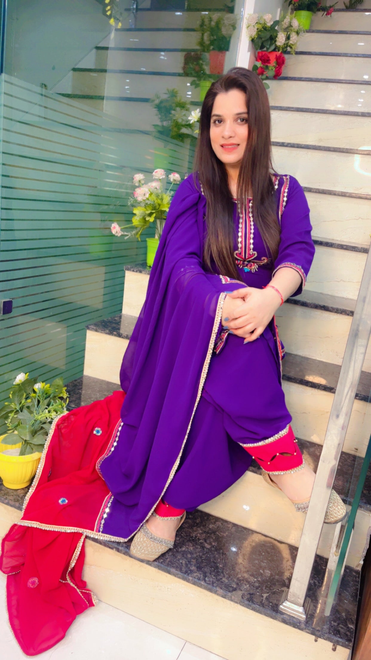 Purple Georgette Embroidered Suit (SS006)
