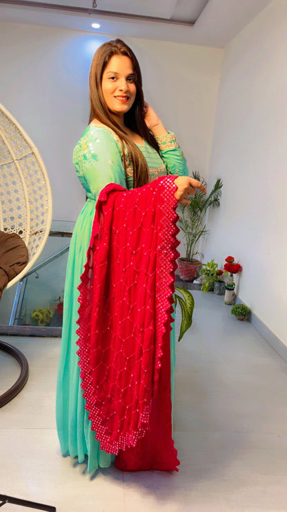 Sea green Anarkali for Sangeet (AK001)