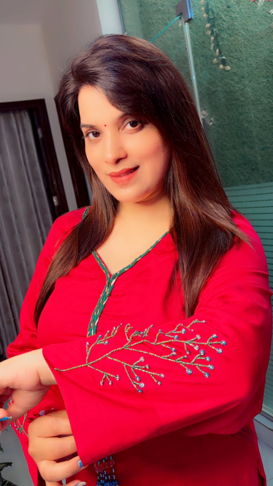 Dark Pink Embroidered Kurti With Afghani Salwar (KS005)