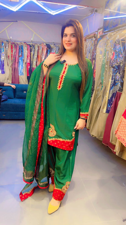 Green & Maroon Embroidered Suit (SS002)