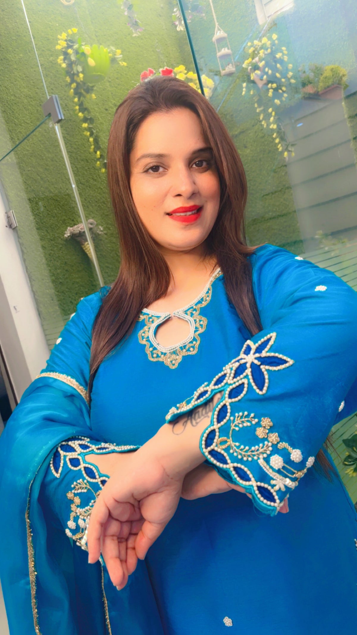 Blue Embroidered Farshi Salwar Suit And Dupatta Set (KSD046)