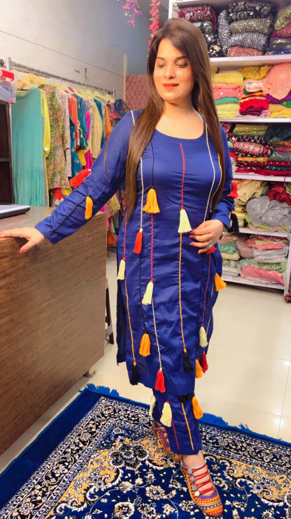 Dark Blue Cotton Kurti Set (KS004)