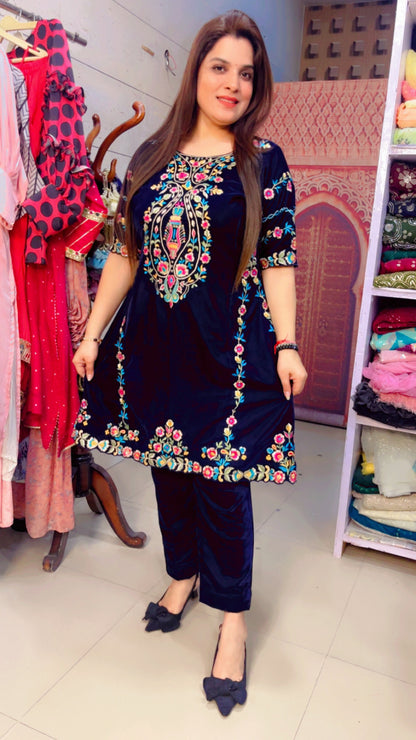 Navy Blue Embroidered Co-Ord Set (CS006)