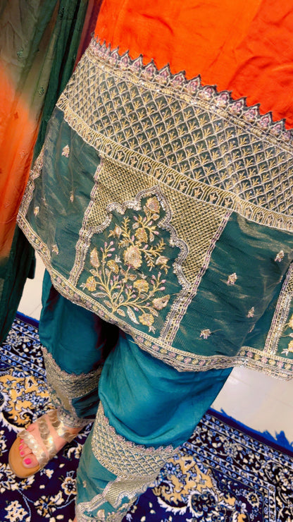 Orange And Green Designer Partywear Suit (SS001)