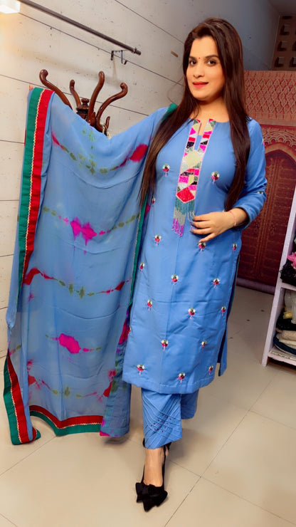 Blue Spun Embroidered Suit (PS008)