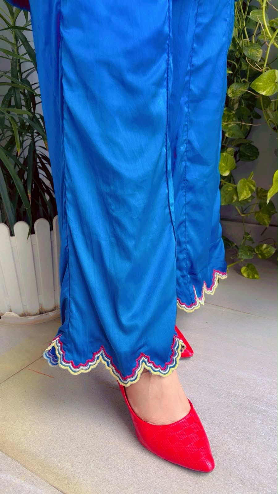 Double Layered Scalloping Palazzo Kurti And Dupatta Set