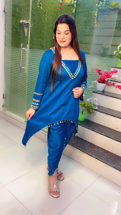 Blue Cotton Embroidered Dhoti Suit for Summer (CS)