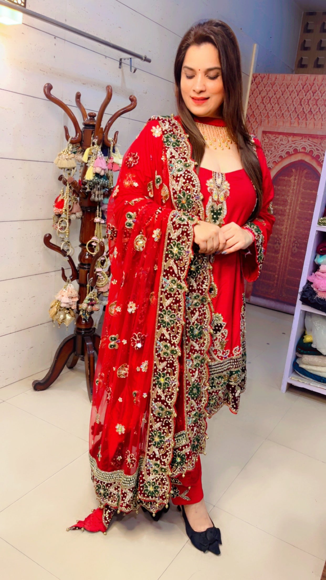 Red Anarkali Suit For Weddings (AS001)