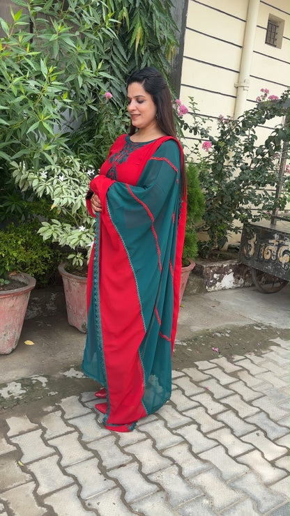 Red And Green Farshi Salwar Suit And Dupatta Set