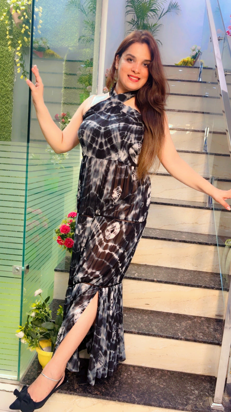Black And White Tie-Dye Designer Dress (WD004)