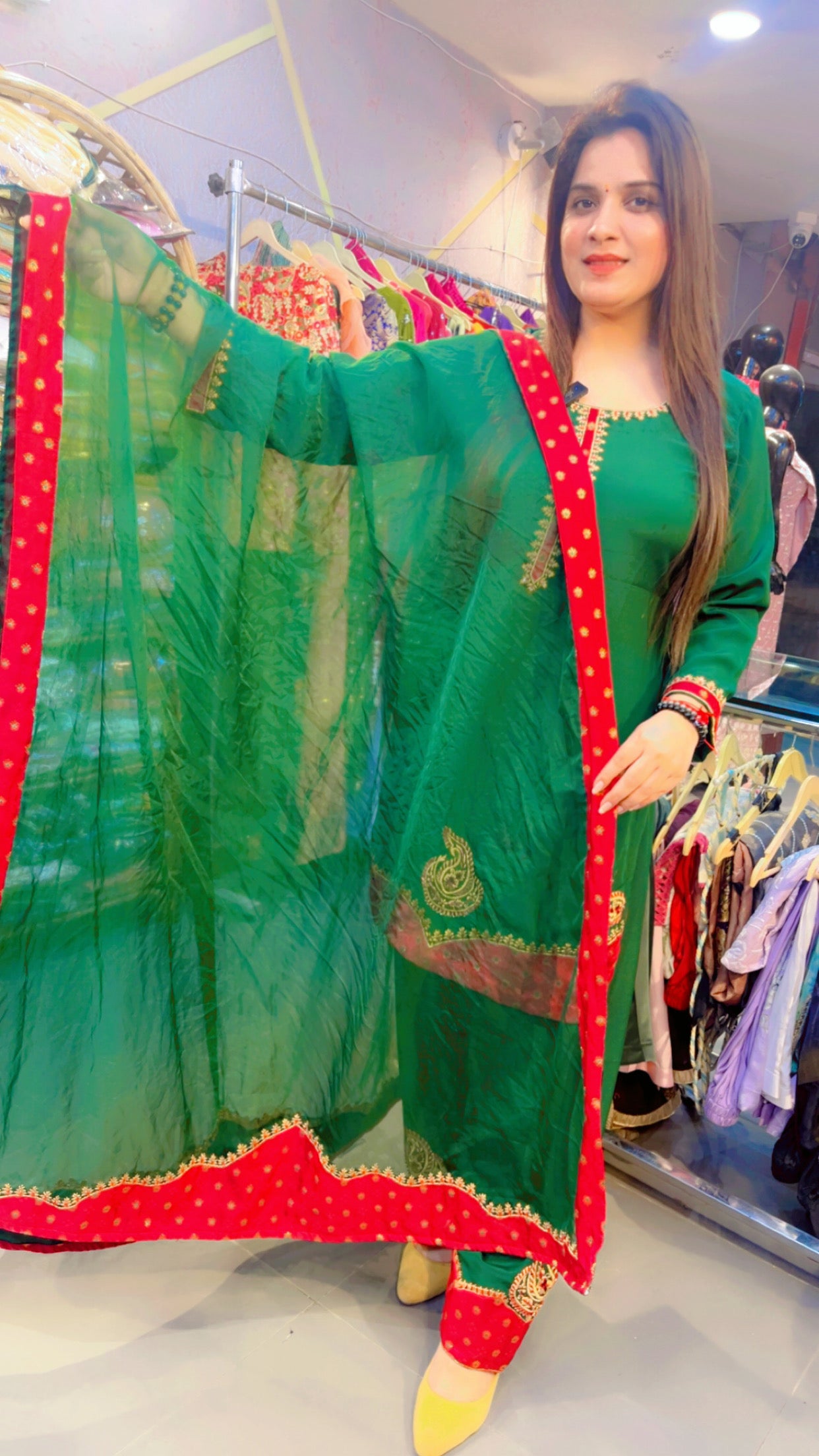 Green & Maroon Embroidered Suit (SS002)
