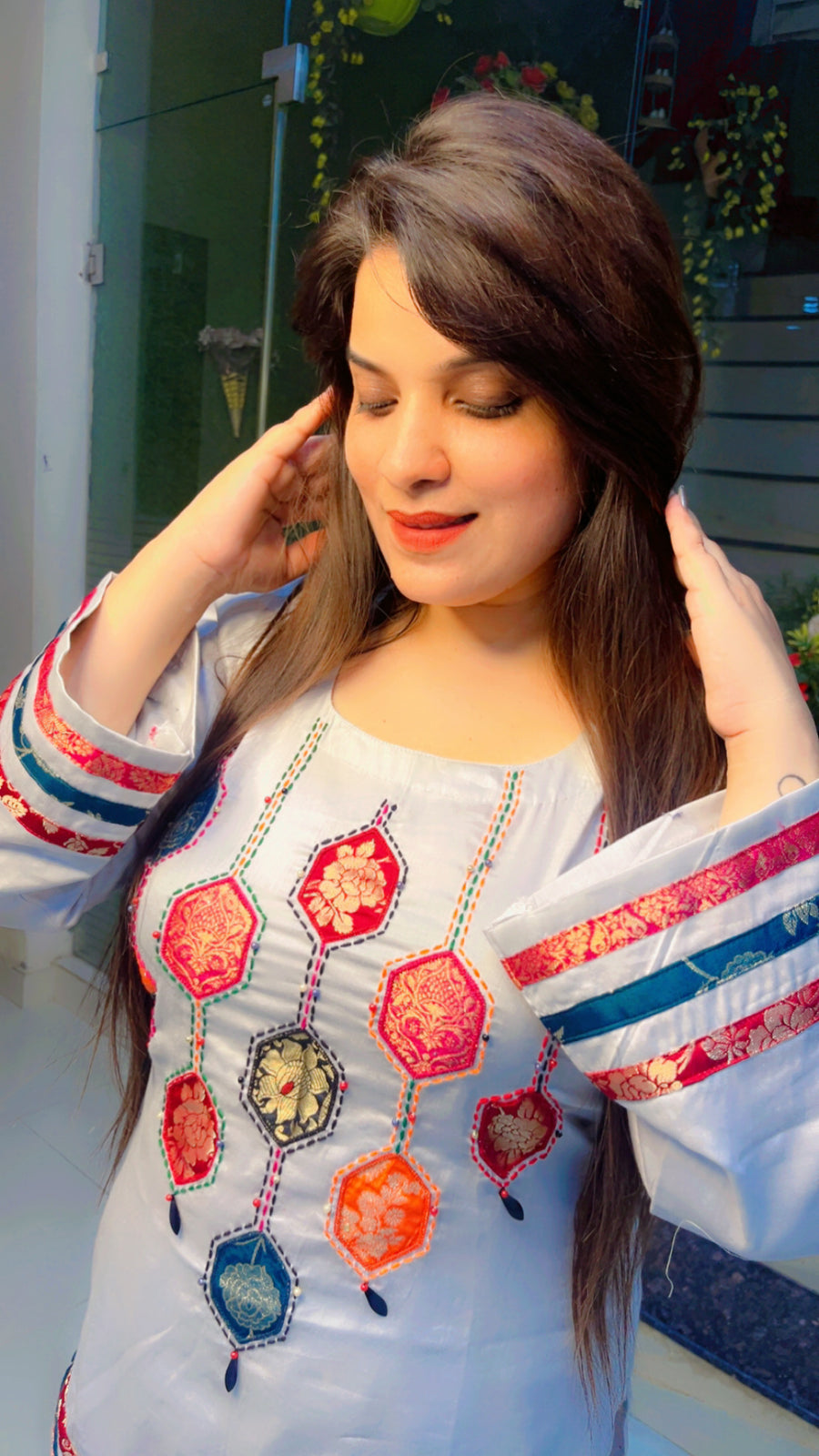 Ice Blue Patchworked Kurti with Farshi Salwar (KS007)