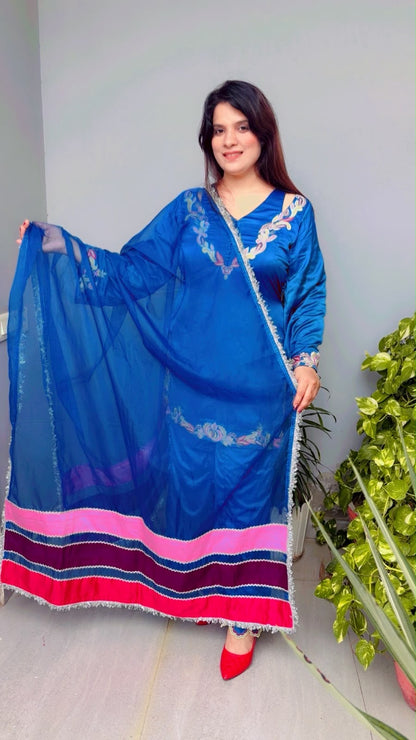 Double Layered Scalloping Palazzo Kurti And Dupatta Set