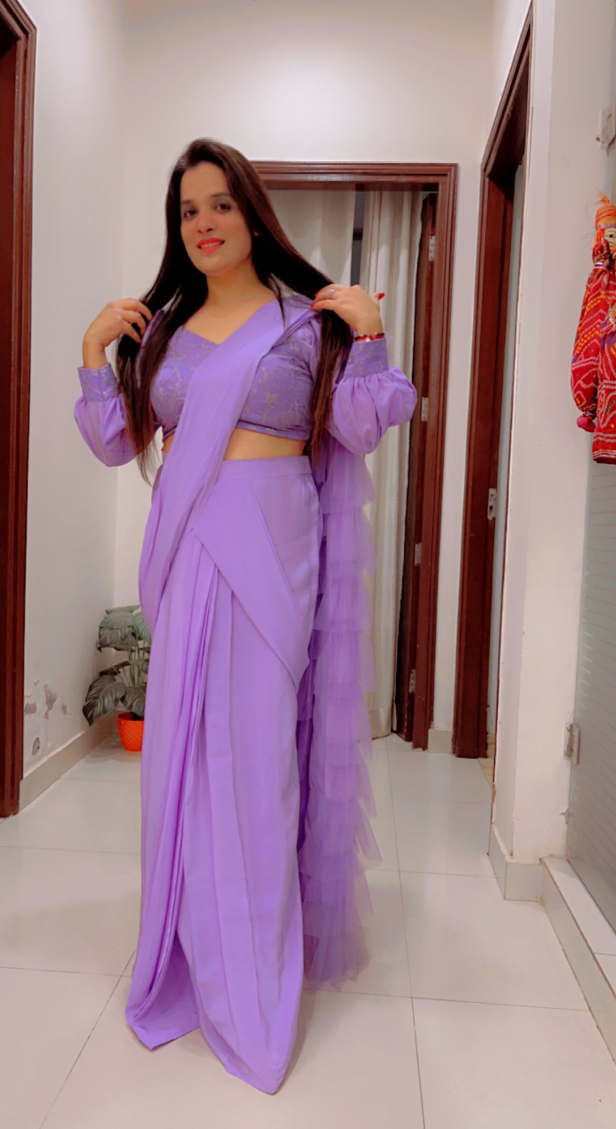 Lavender Ruffled Saree For Parties (SR019)