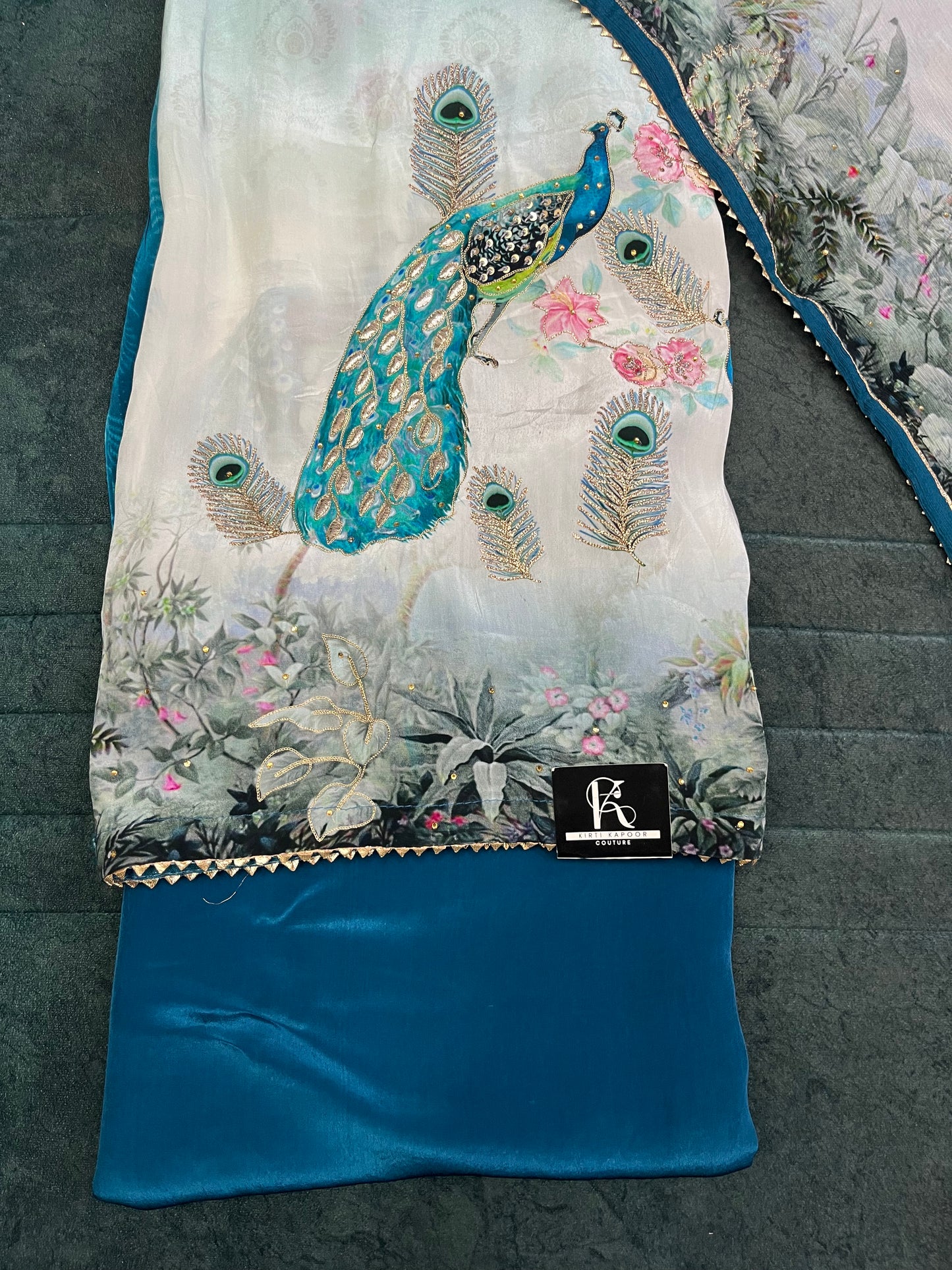 Peacock Print Unstitched Suit Material with Dupatta