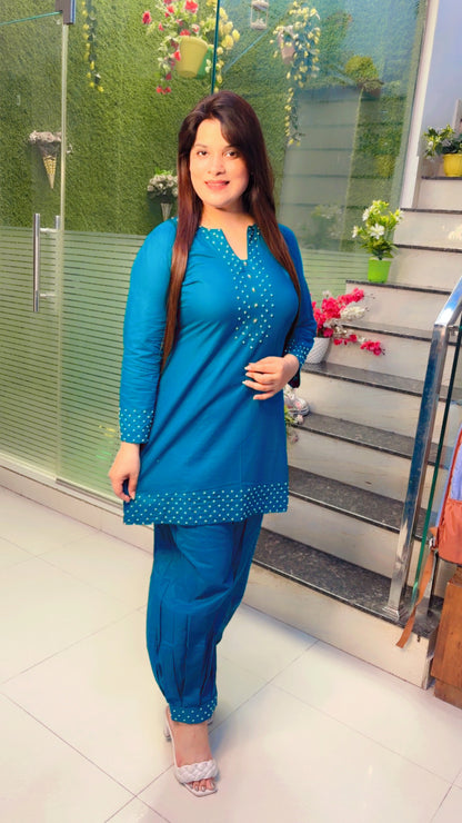 Blue Cotton Co-Ord Set For Summer (CS)