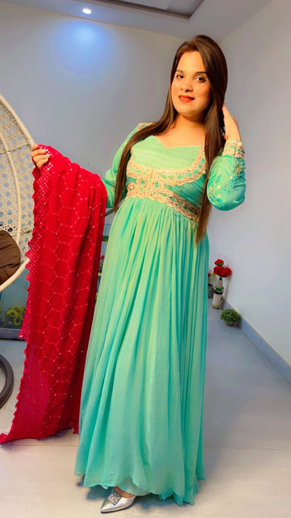 Sea green Anarkali for Sangeet (AK001)