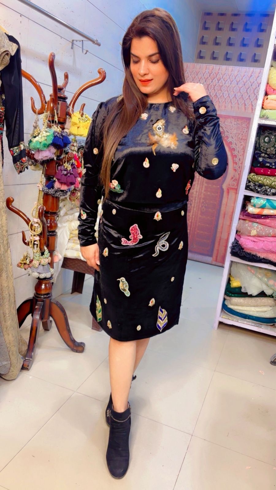 Black Patch Worked Skirt Top (ST001)