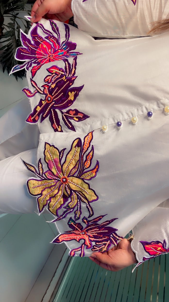 Off-White Chanderi Silk Patch Worked Co-Ord Set (CS004)