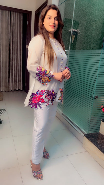 Off-White Chanderi Silk Patch Worked Co-Ord Set (CS004)