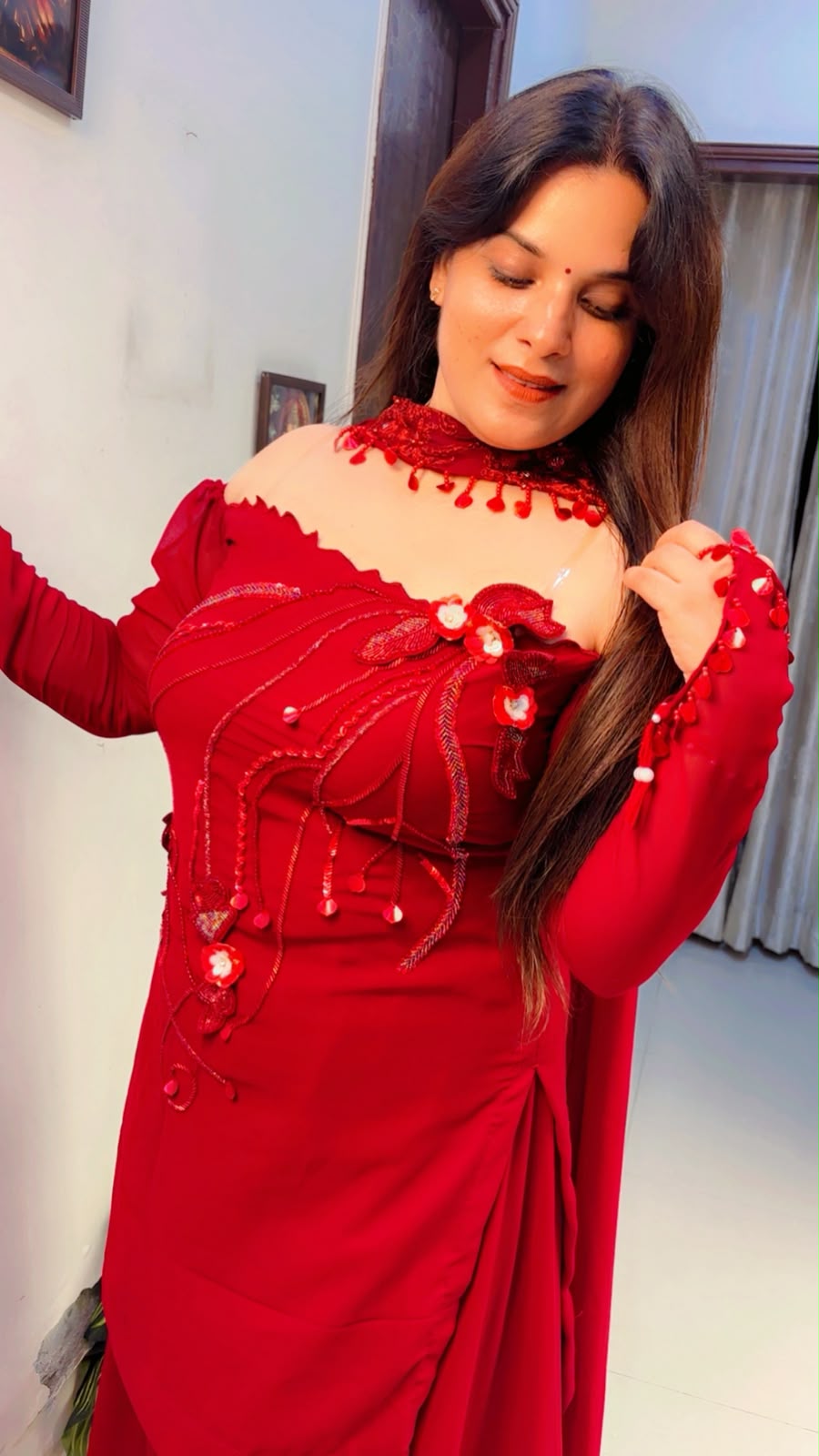 Maroon Embroidered Bridal Trousseau Palazzo Suit