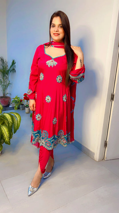 Hot Pink Anarkali with Dhoti (AS003)
