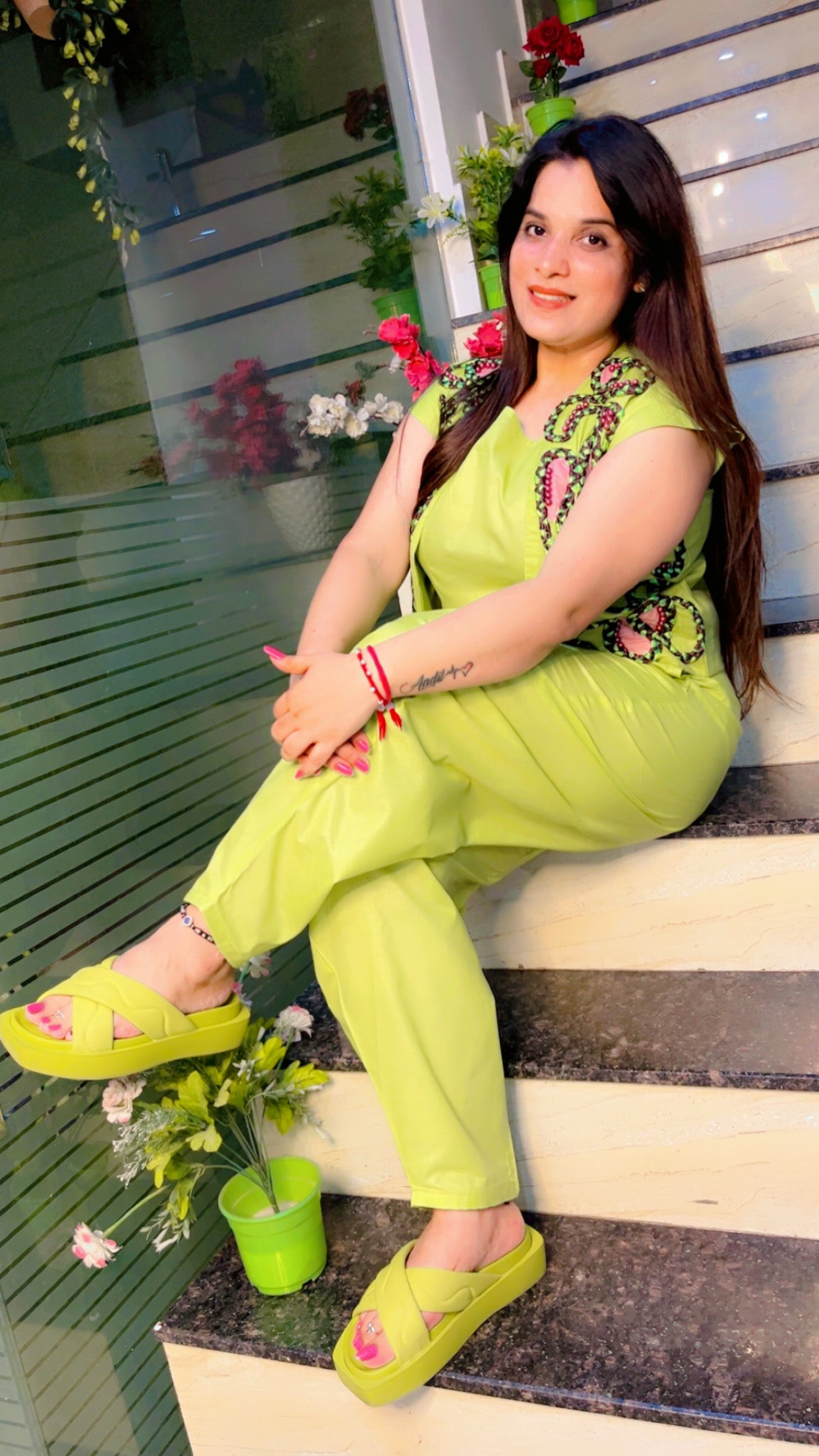 Light Green Cotton 3-Piece Braided Jacket Co-Ord Set