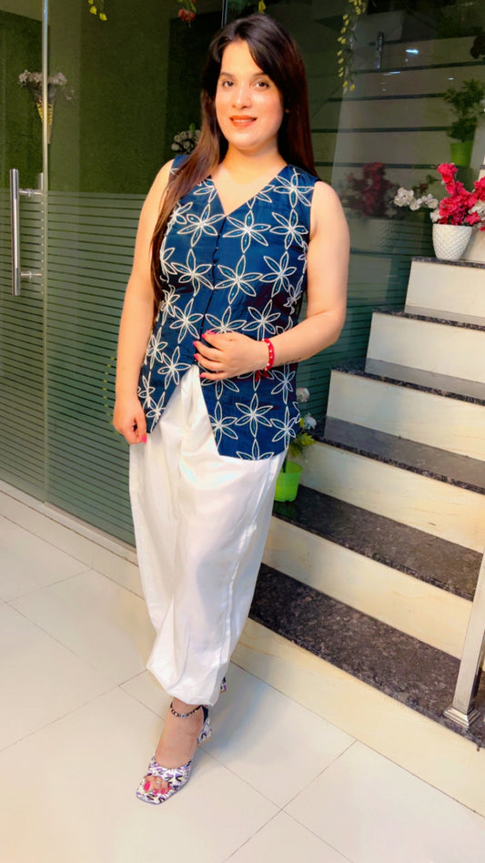 Peacock Silk Embroidered Top and Balloon Pant Co-Ord Set
