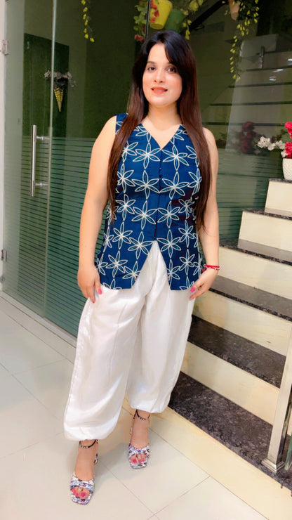 Peacock Silk Embroidered Top and Balloon Pant Co-Ord Set