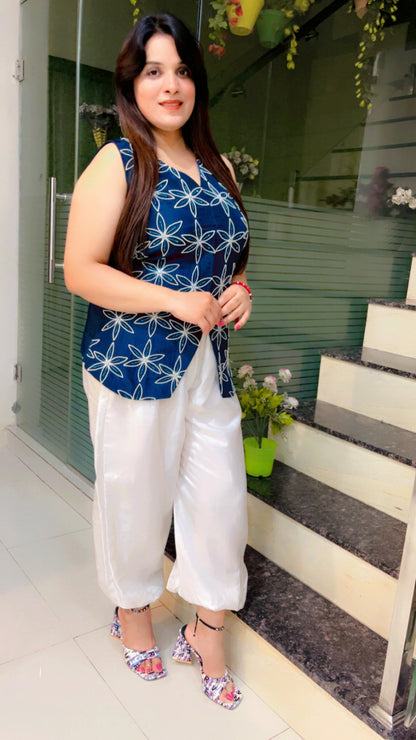 Peacock Silk Embroidered Top and Balloon Pant Co-Ord Set