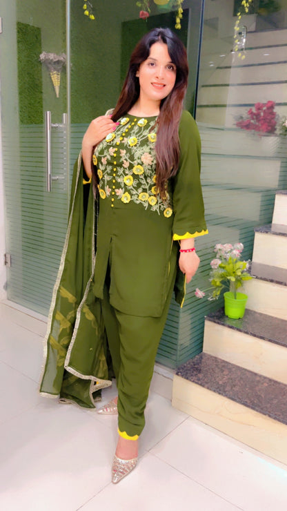 Green Embroidered Cut Work Salwar Suit for Festive Season