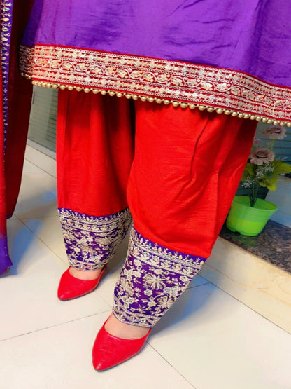 Purple A-Line Kurti With Straight Salwar And Dupatta Set (KSD026)