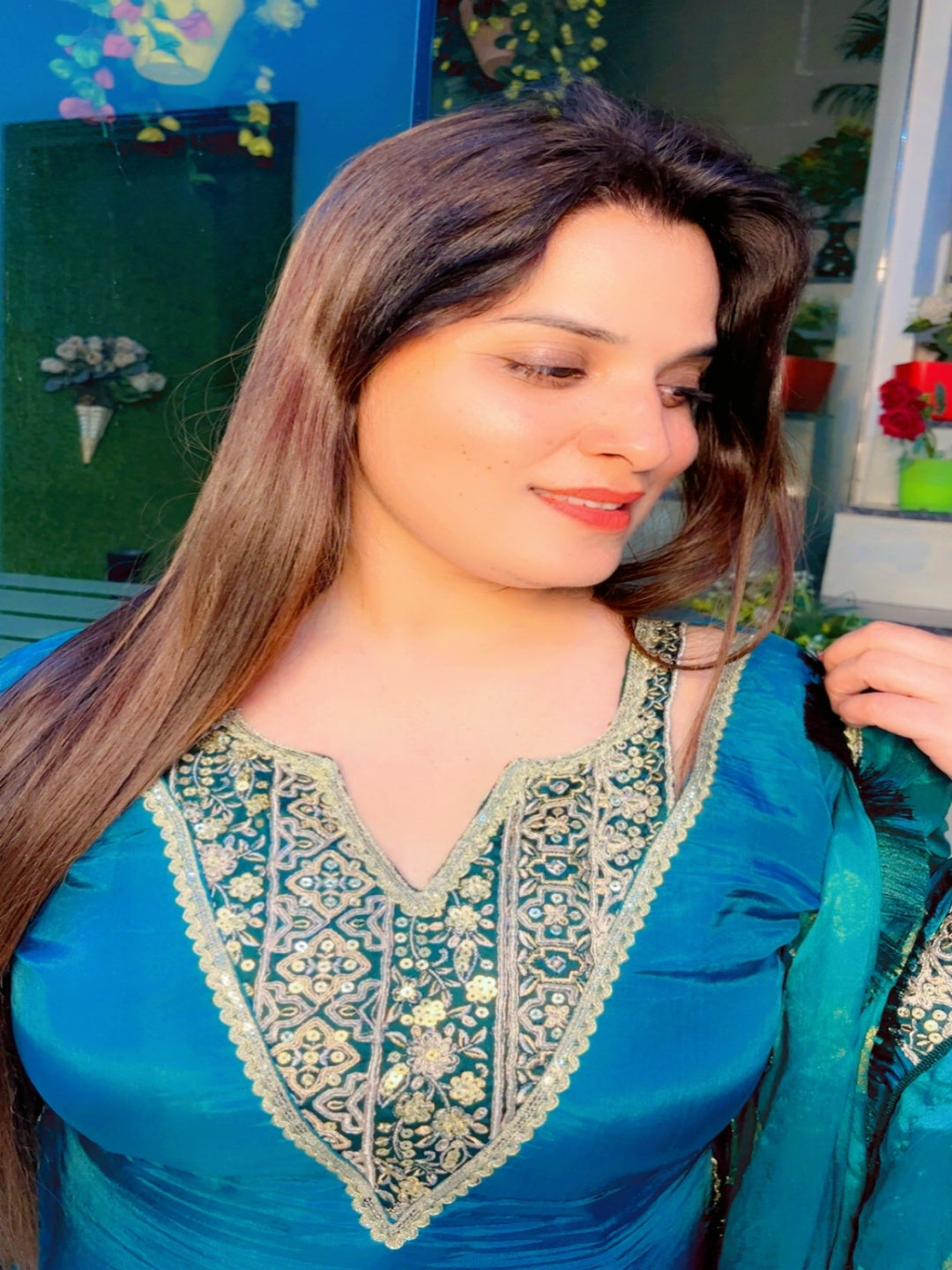 Dark Green Embroidered Palazzo Suit And Dupatta Set (KSD029)