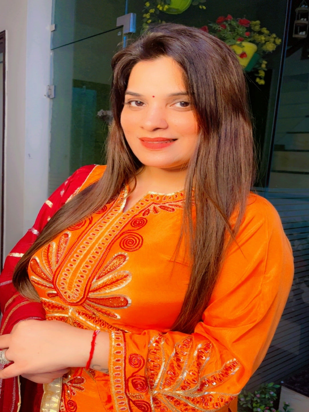 Orange Embroidered Farshi Salwar Suit And Dupatta Set (KSD028)
