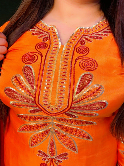 Orange Embroidered Farshi Salwar Suit And Dupatta Set (KSD028)