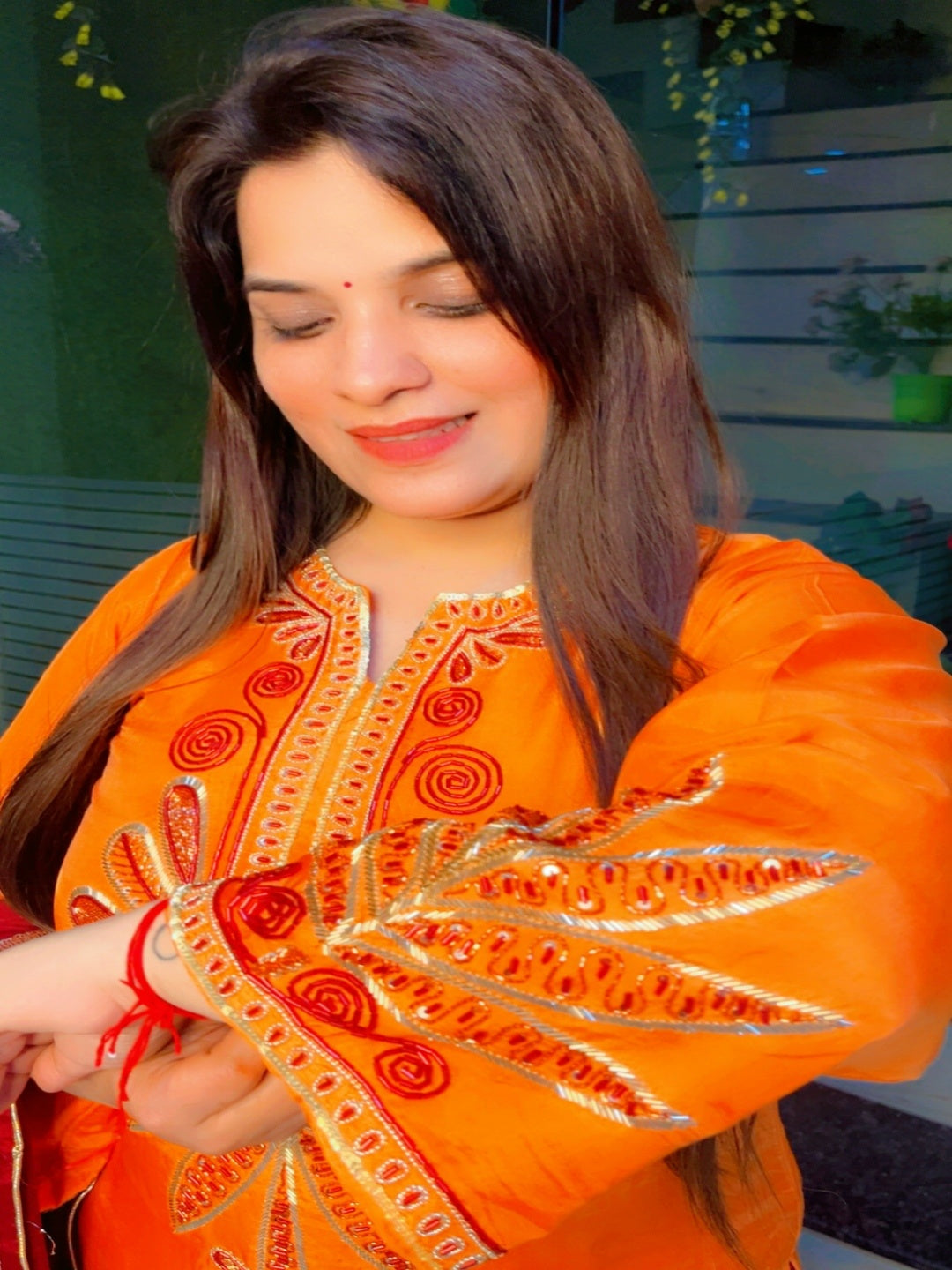 Orange Embroidered Farshi Salwar Suit And Dupatta Set (KSD028)