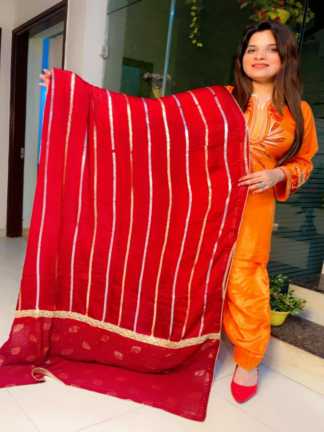 Orange Embroidered Farshi Salwar Suit And Dupatta Set (KSD028)