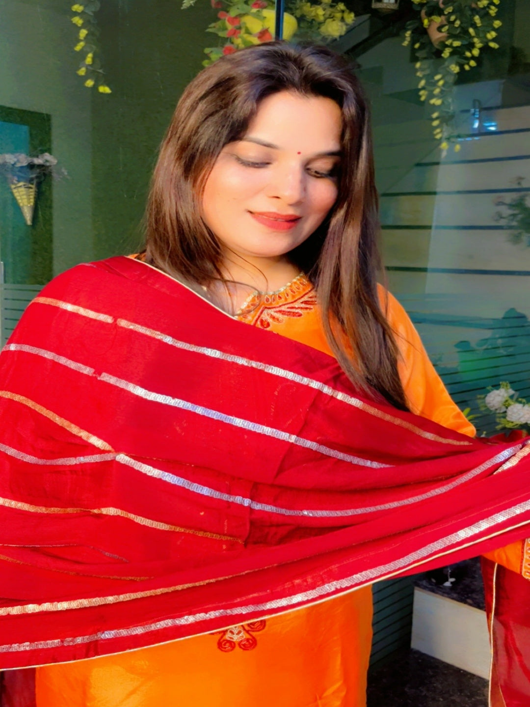 Orange Embroidered Farshi Salwar Suit And Dupatta Set (KSD028)