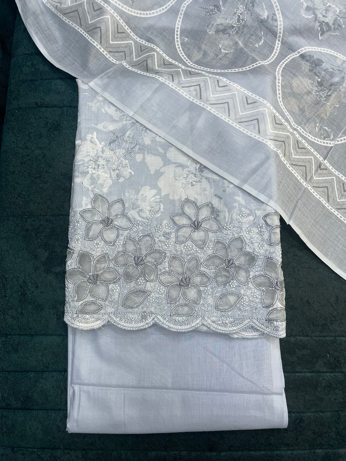 Light Grey Pure Cotton Unstitched Suit With Dupatta for Women (US001)