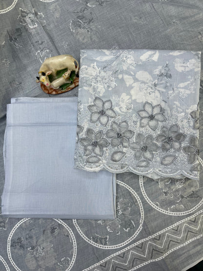 Light Grey Pure Cotton Unstitched Suit With Dupatta for Women (US001)