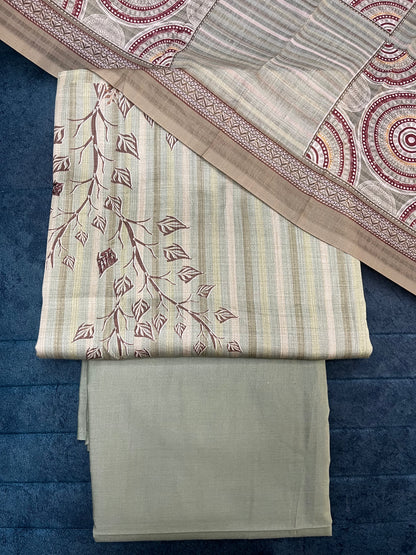Sage Green Pure Cotton Unstitched Suit With Cotton Dupatta (US004)