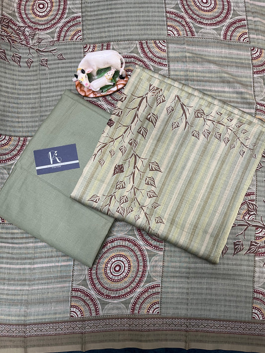 Sage Green Pure Cotton Unstitched Suit With Cotton Dupatta (US004)