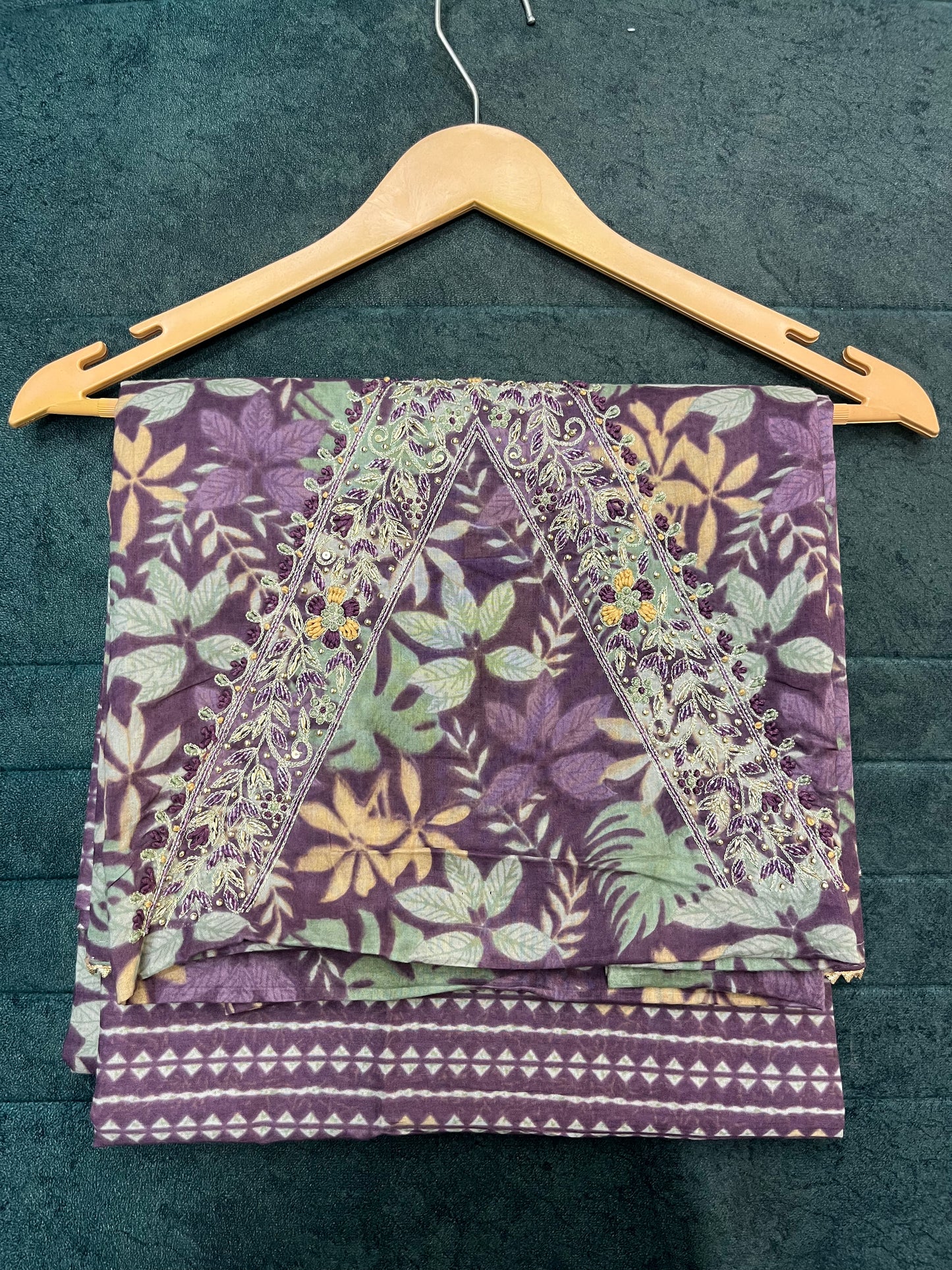 Purple Floral Print Cotton Unstitched Suit With Semi Pure Dupatta (US006)