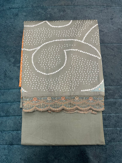 Green Printed Cotton Unstitched Suit Material with Dupatta (US009)